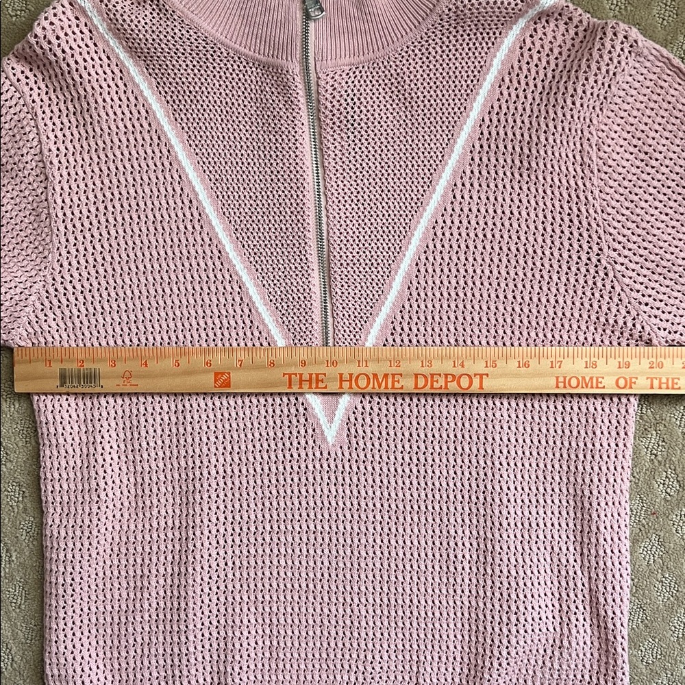 NEW Varley Pink & White Calva Zip Open Knit Sweater Sz M - Picture 6 of 12